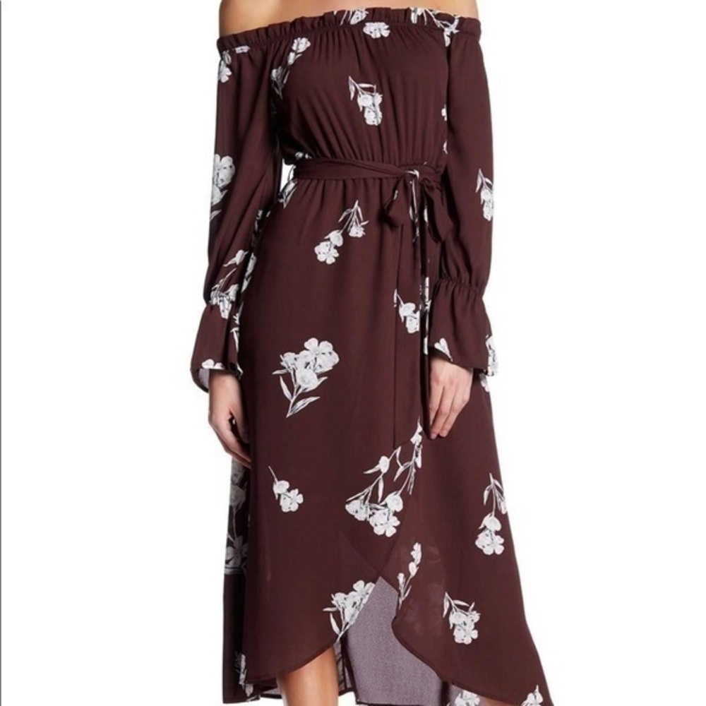 Off the shoulder flora wrap tie dress - Picture 2 of 3